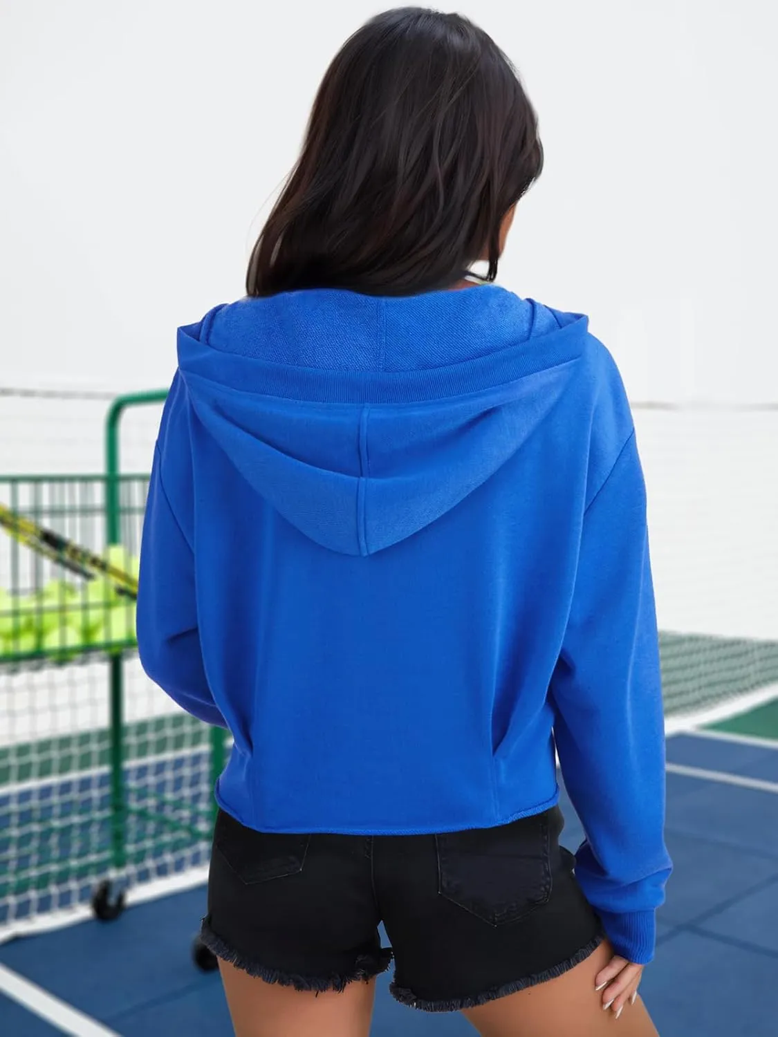 Women Cropped Hoodies Long Sleeve Crop Top Trendy Raw Edged Hem Ribbed Brim Hooded Sweatshirt Y2K Workout Pullover