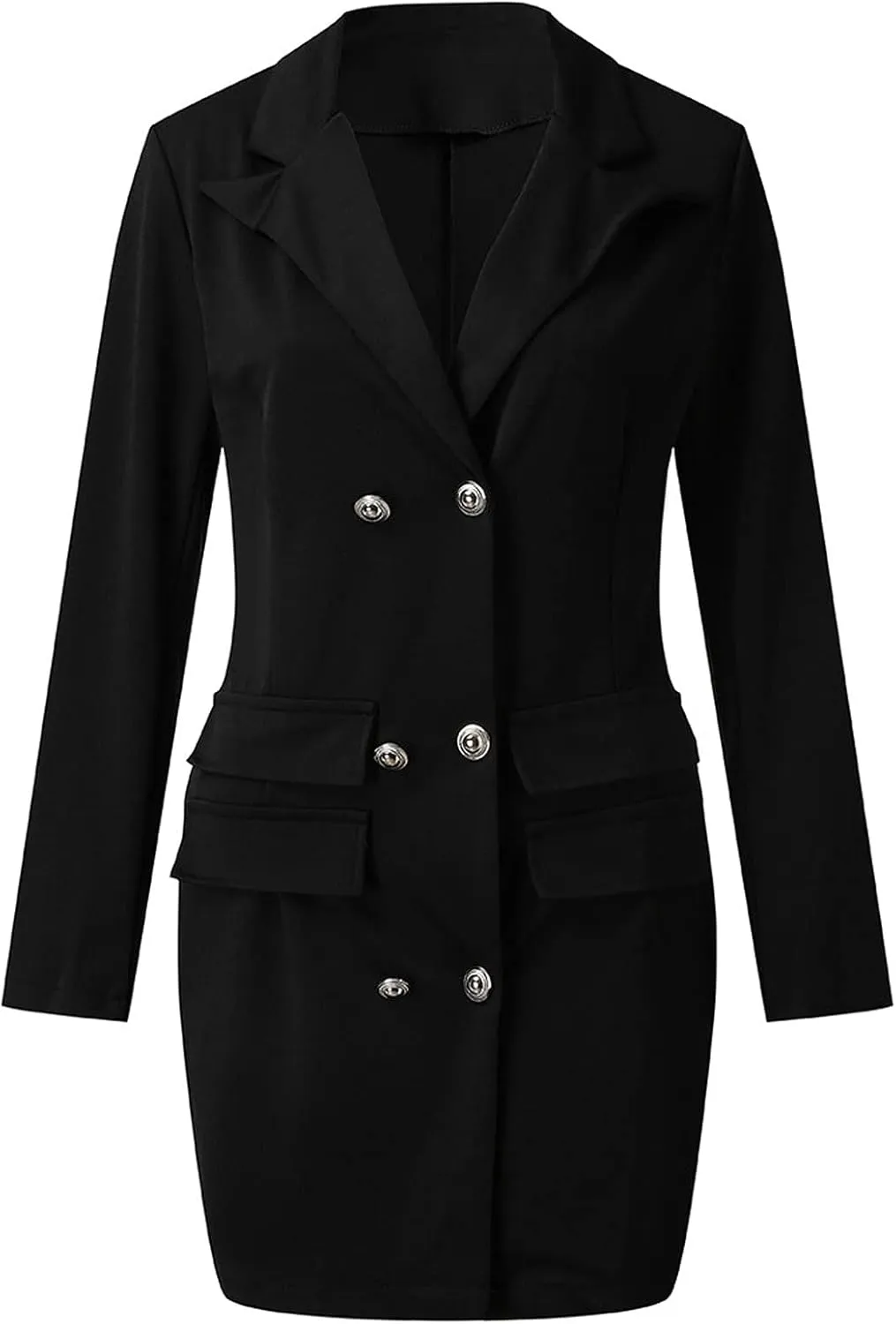 Women Elegant Notched Collar Double Breasted Over Coat Slim Wrap Dress Casual Long Sleeve Work Blazer Jackets Outerwear