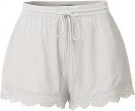 Women Floral Lace Trim Shorts Casual Summer Shorts Plus Size High Waist Drawstring Dressy Shorts Trendy Beach Clothes