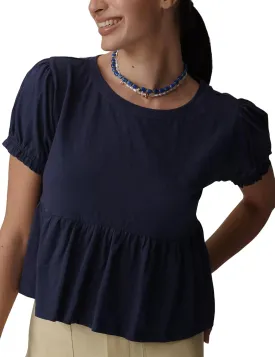 Women Puff Short Sleeve Tee Shirt Summer Casual Loose Fit Crew Neck Swing Crop Tops Shirt Blouse