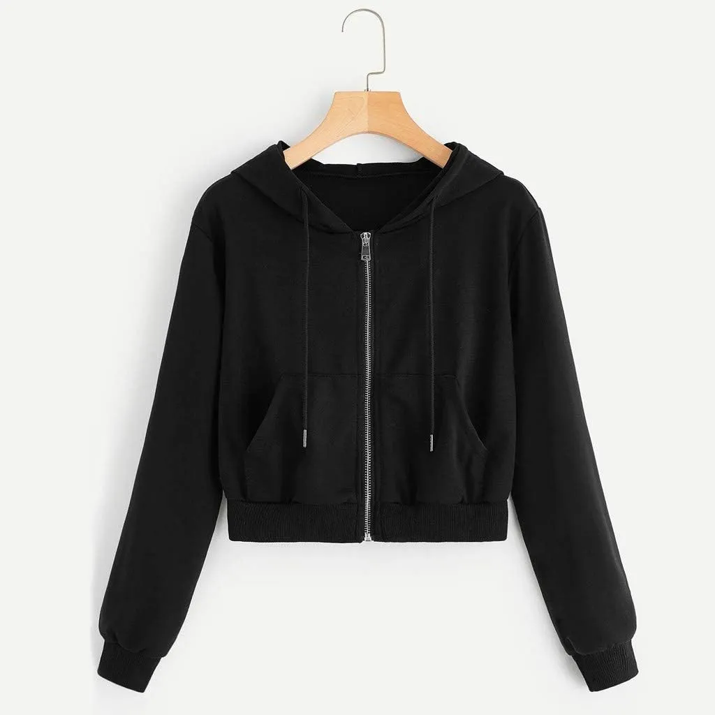 Women Zip Up Hoodies Fall Fashion Cropped Long Sleeve Sweatshirts Jacket Trendy Crop Tops Cute Hoodies for Teen Girls