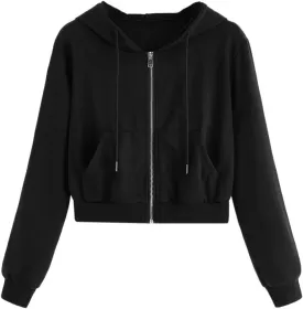 Women Zip Up Hoodies Fall Fashion Cropped Long Sleeve Sweatshirts Jacket Trendy Crop Tops Cute Hoodies for Teen Girls