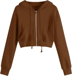 Women Zip Up Hoodies Fall Fashion Cropped Long Sleeve Sweatshirts Jacket Trendy Crop Tops Cute Hoodies for Teen Girls