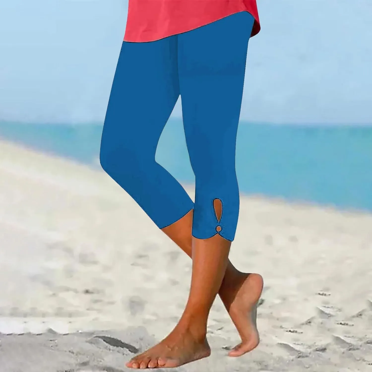 Womens Capris Summer Dressy Cropped High Waist Yoga Pants Fashion Casual Stretch Pull On Workout Crop Capri Leggings