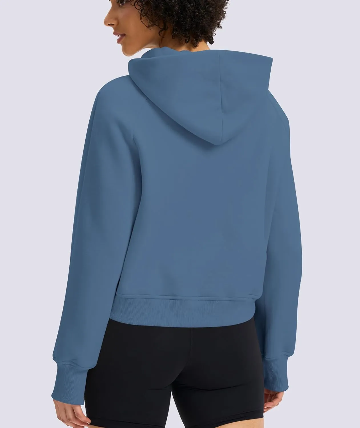Womens Cropped Hoodies Mock Neck Sweatshirts Fall Fleece Lined Pullover with Thumb Hole 2024 Winter Clothes