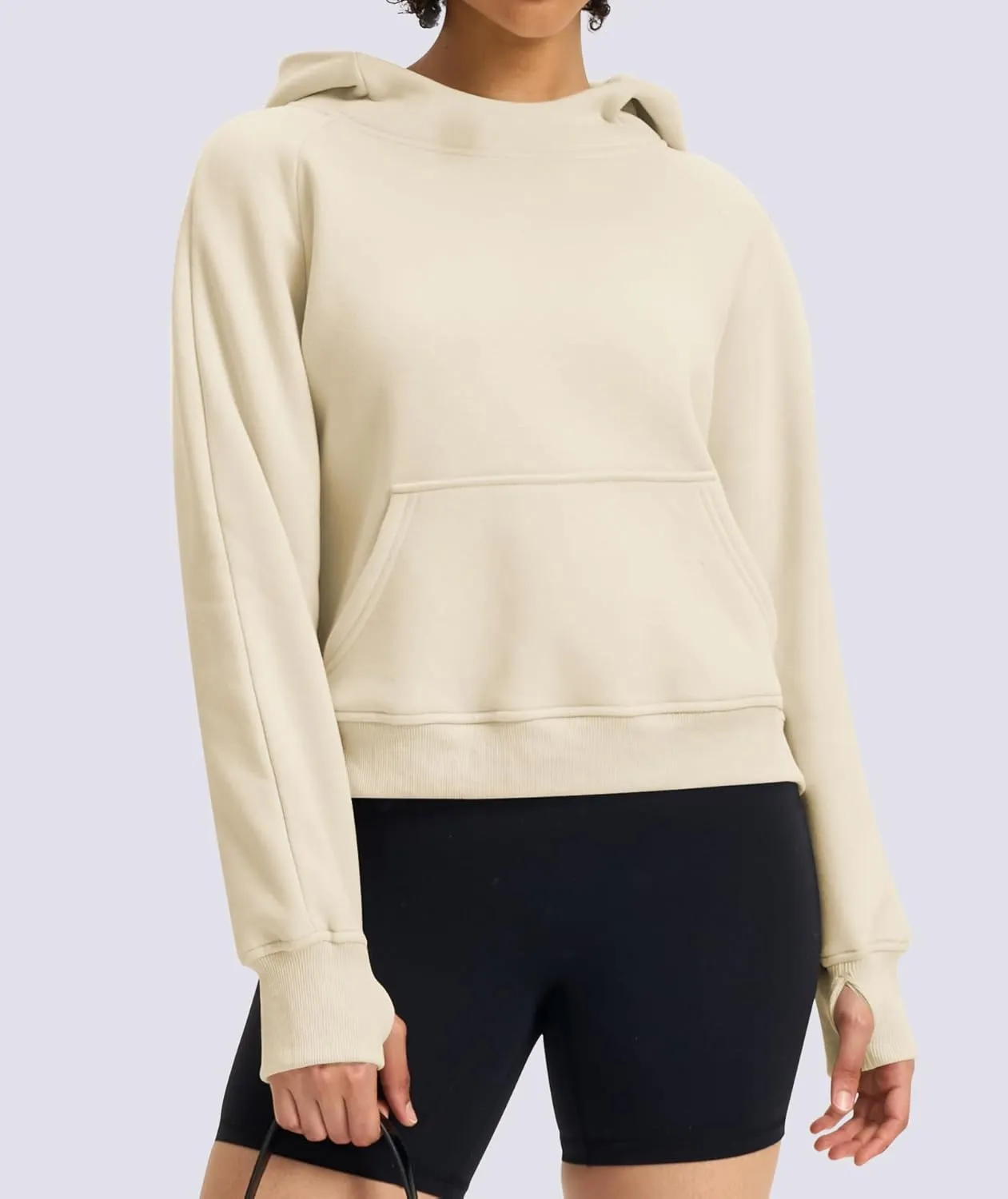 Womens Cropped Hoodies Mock Neck Sweatshirts Fall Fleece Lined Pullover with Thumb Hole 2024 Winter Clothes