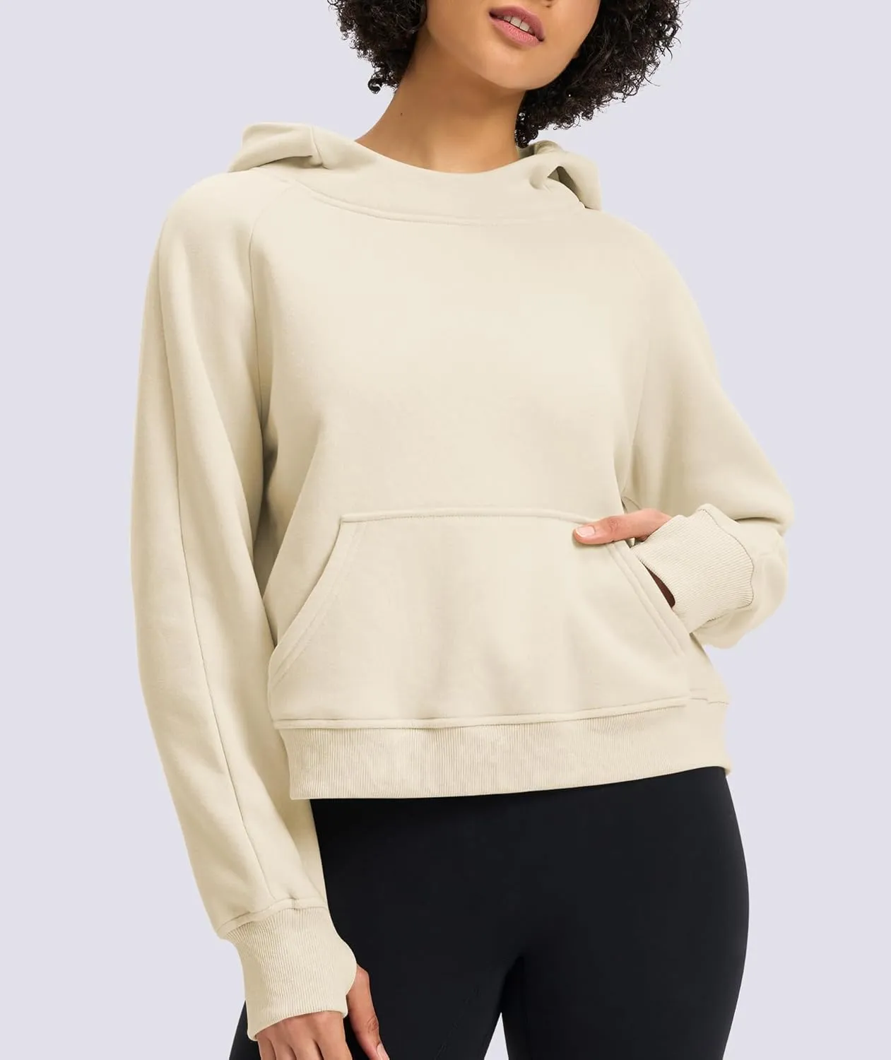 Womens Cropped Hoodies Mock Neck Sweatshirts Fall Fleece Lined Pullover with Thumb Hole 2024 Winter Clothes