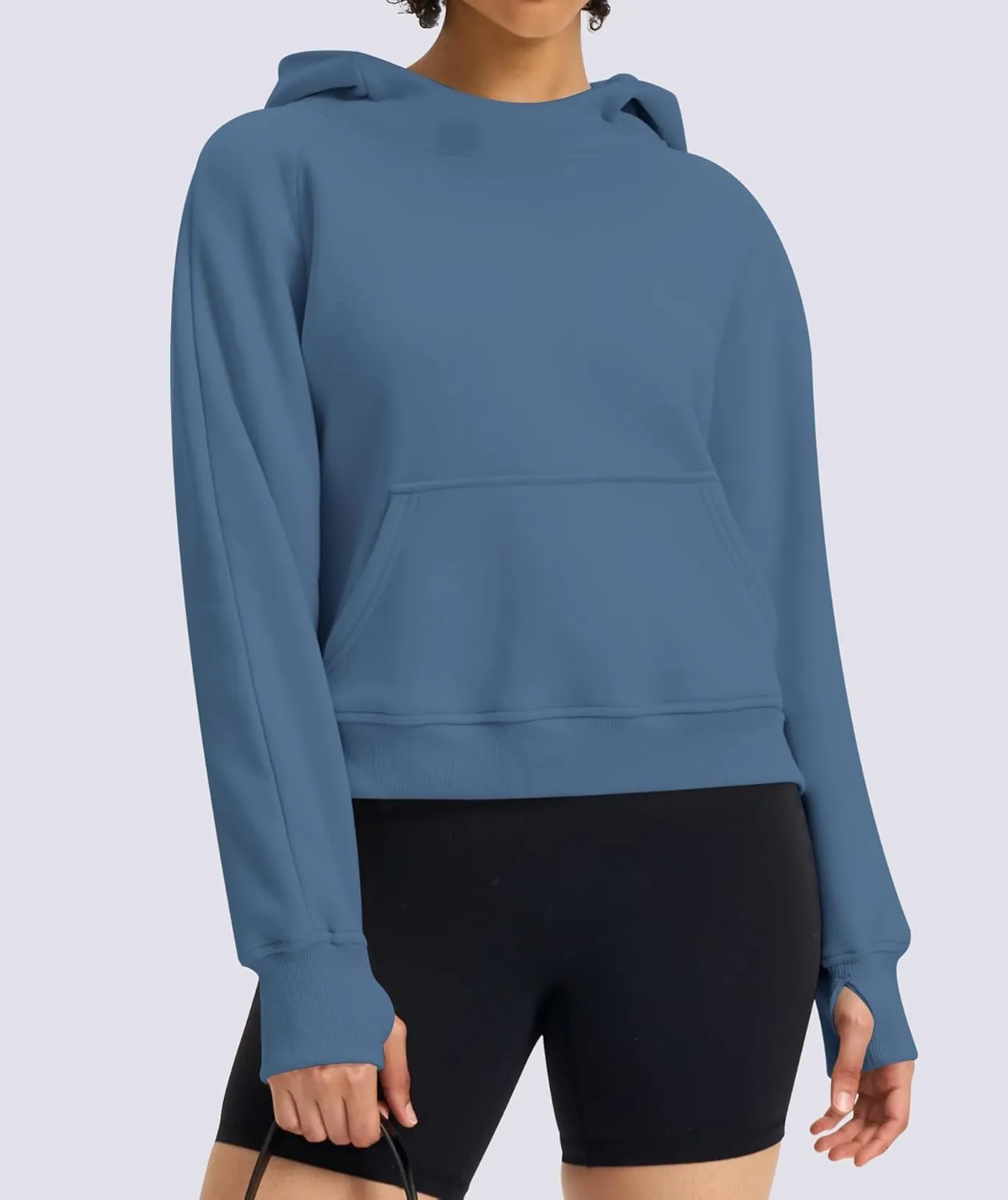 Womens Cropped Hoodies Mock Neck Sweatshirts Fall Fleece Lined Pullover with Thumb Hole 2024 Winter Clothes