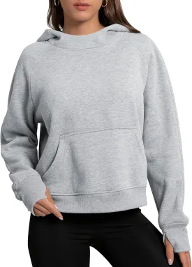 Womens Cropped Hoodies Mock Neck Sweatshirts Fall Fleece Lined Pullover with Thumb Hole 2024 Winter Clothes