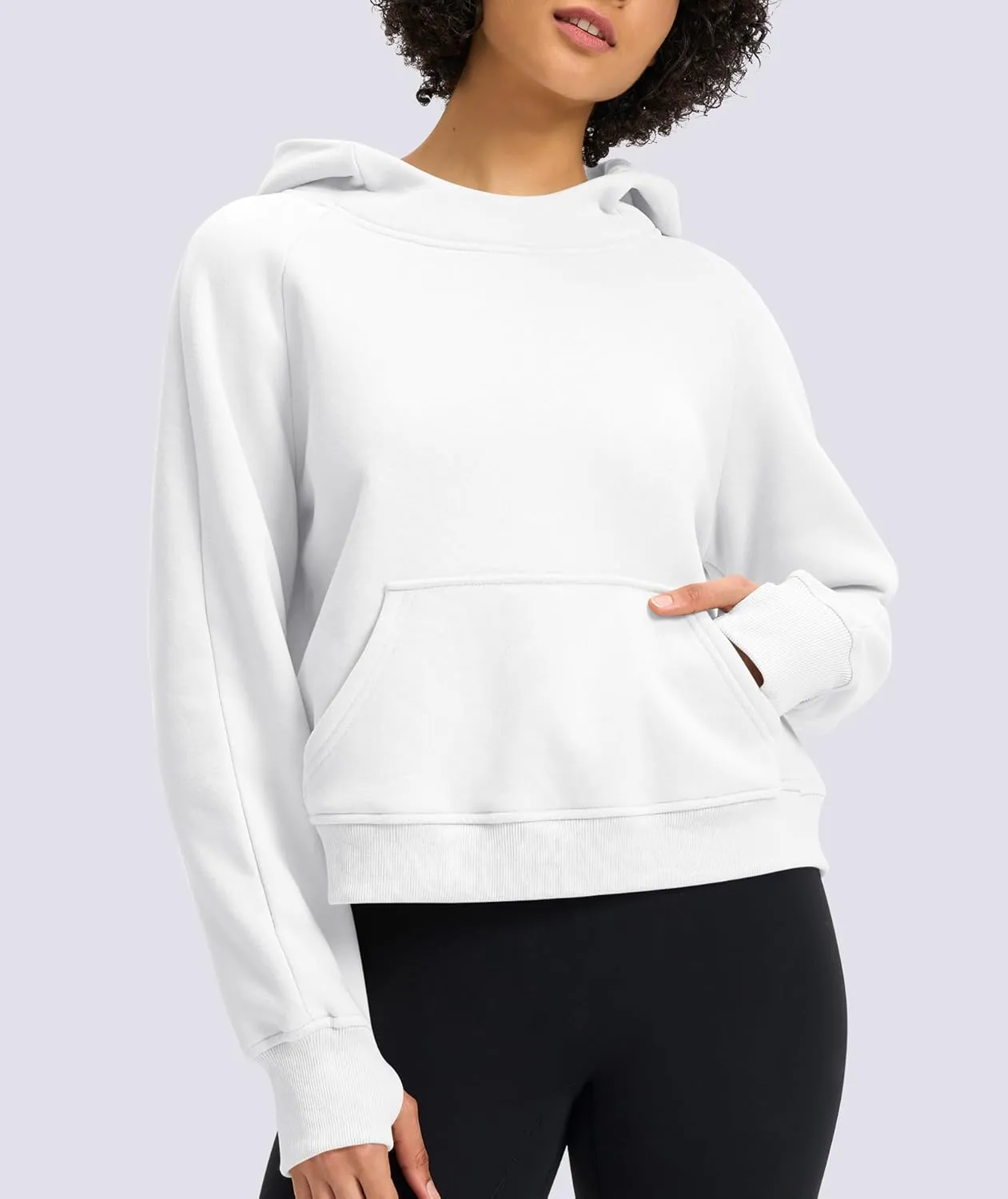 Womens Cropped Hoodies Mock Neck Sweatshirts Fall Fleece Lined Pullover with Thumb Hole 2024 Winter Clothes