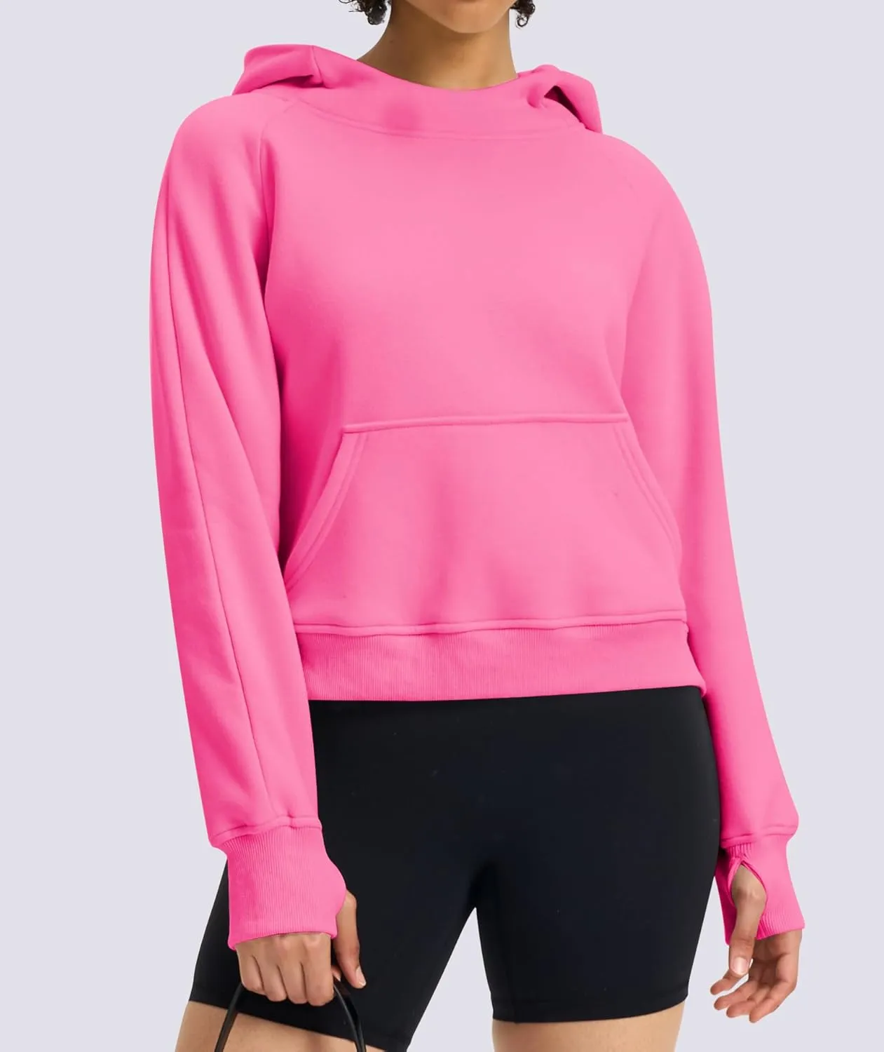 Womens Cropped Hoodies Mock Neck Sweatshirts Fall Fleece Lined Pullover with Thumb Hole 2024 Winter Clothes