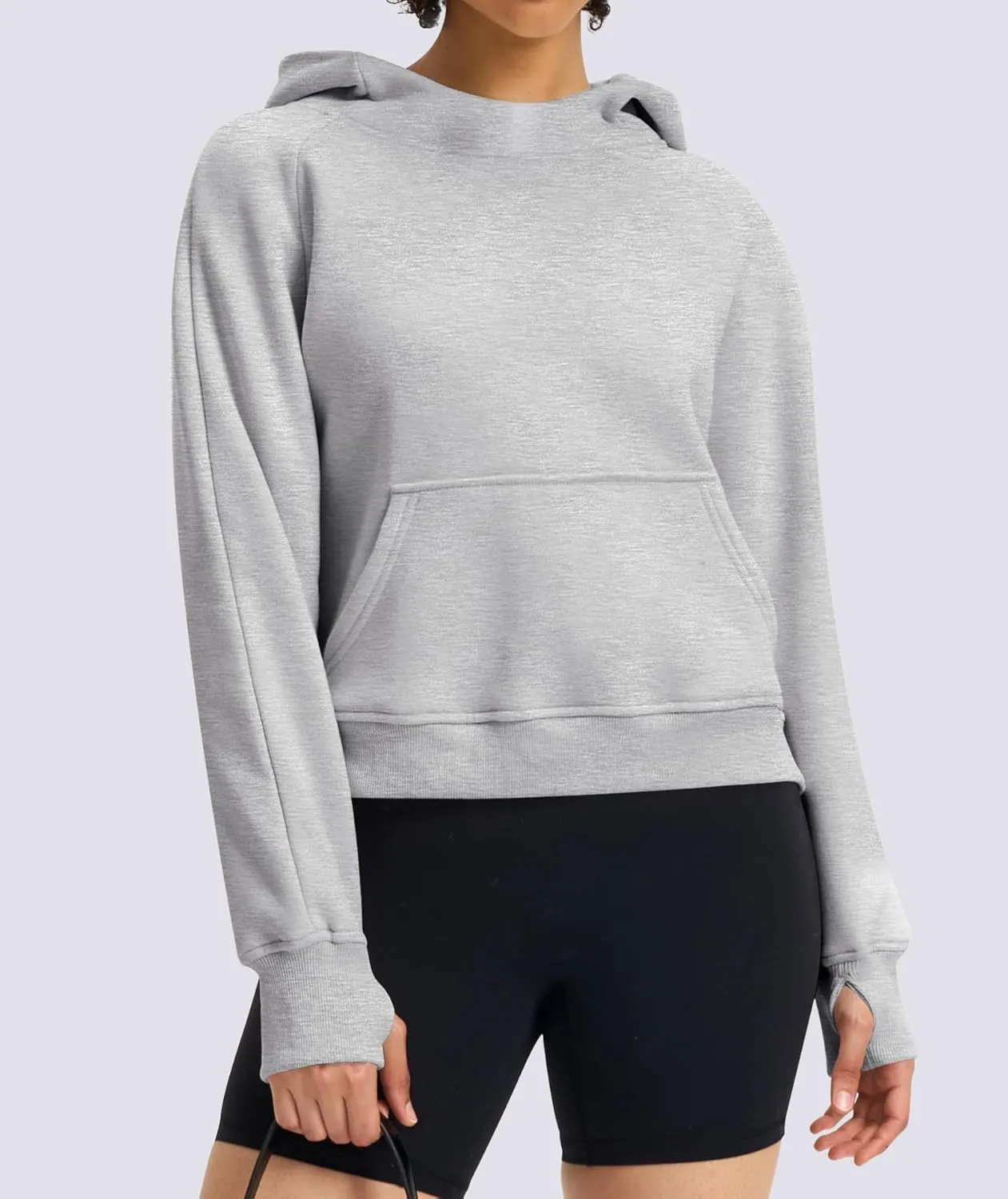 Womens Cropped Hoodies Mock Neck Sweatshirts Fall Fleece Lined Pullover with Thumb Hole 2024 Winter Clothes