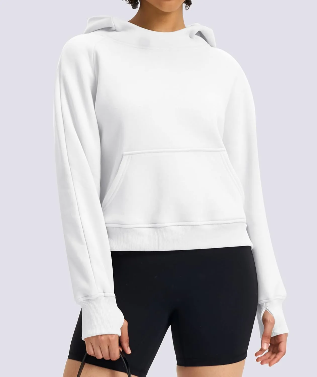 Womens Cropped Hoodies Mock Neck Sweatshirts Fall Fleece Lined Pullover with Thumb Hole 2024 Winter Clothes