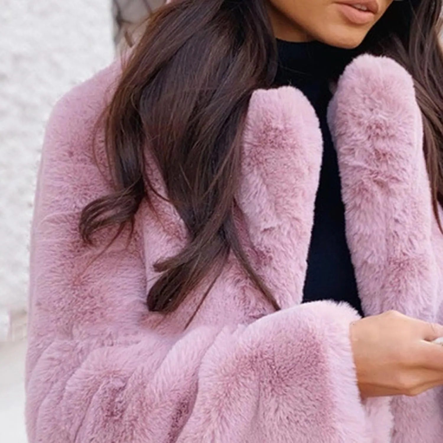 Womens Faux Fur Long Coats Warm Winter Outwear Fleece Overcoat Open Front Long Cardigan Jacket with Pockets