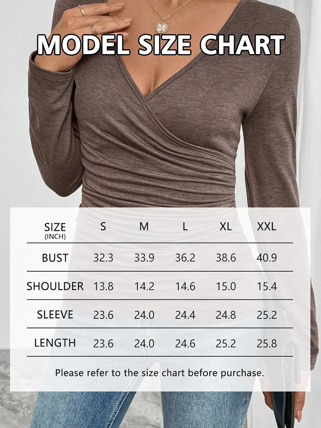 Womens Long Sleeve V-Neck Casual Fashion Tops - Stylish Going Out Shirts, Deep V-Neck Blouses, Fall T-Shirts & Work Tops
