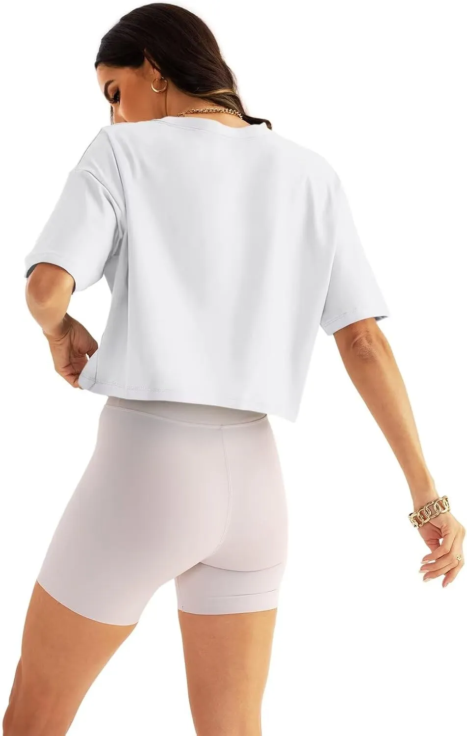 Womens Oversized Workout Crop Tops Cotton T Shirts Boxy Crewneck Loose Fit Short Sleeve Tee Summer Clothes 2025
