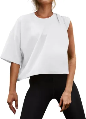 Womens Oversized Workout Crop Tops Cotton T Shirts Boxy Crewneck Loose Fit Short Sleeve Tee Summer Clothes 2025