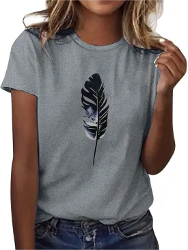 Women's Short Sleeve Summer Tops Round Neck Graphic T Shirts Casual Workout Tshirt Basic Tee Loose Fit Pullover