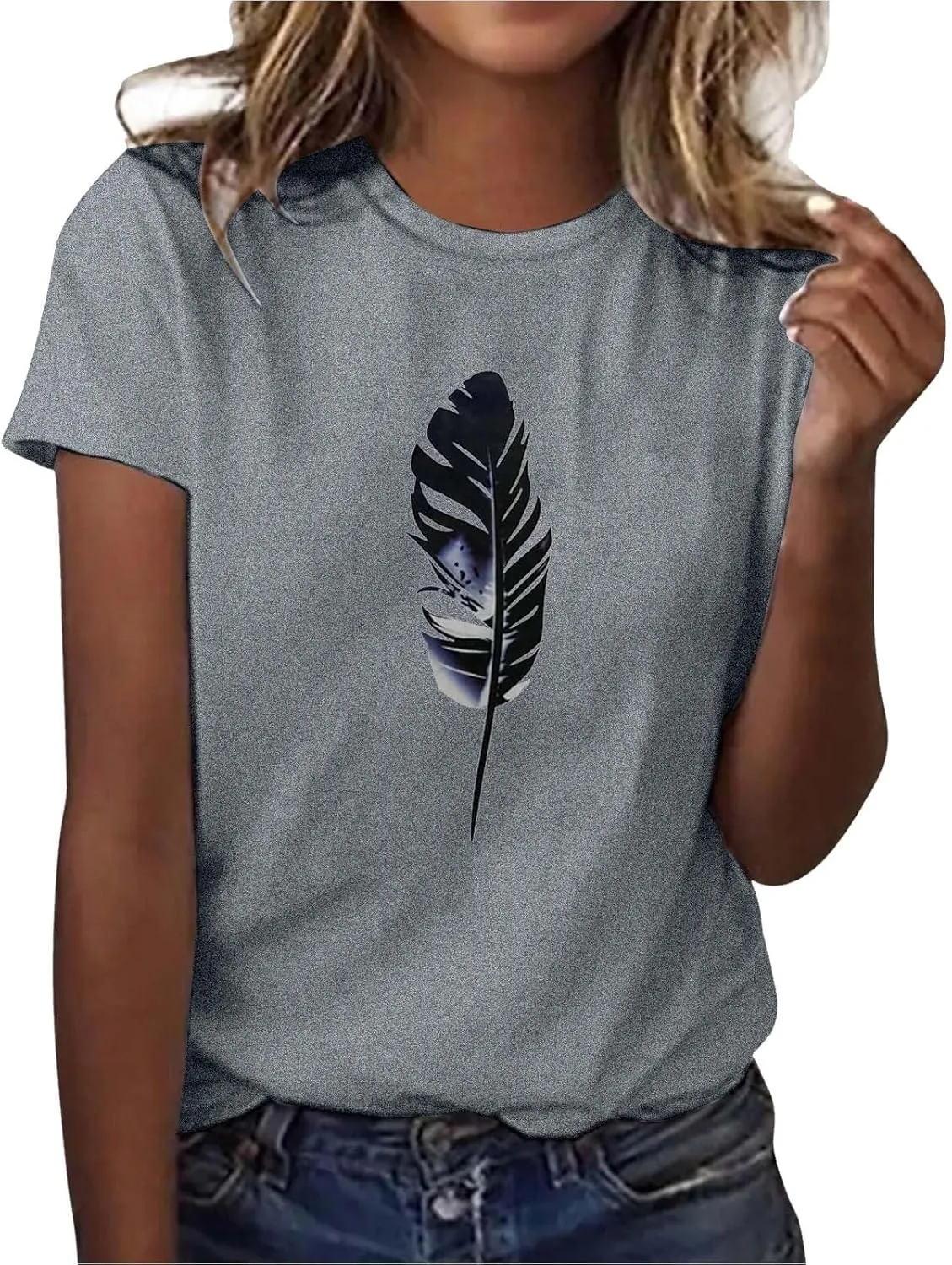 Women's Short Sleeve Summer Tops Round Neck Graphic T Shirts Casual Workout Tshirt Basic Tee Loose Fit Pullover