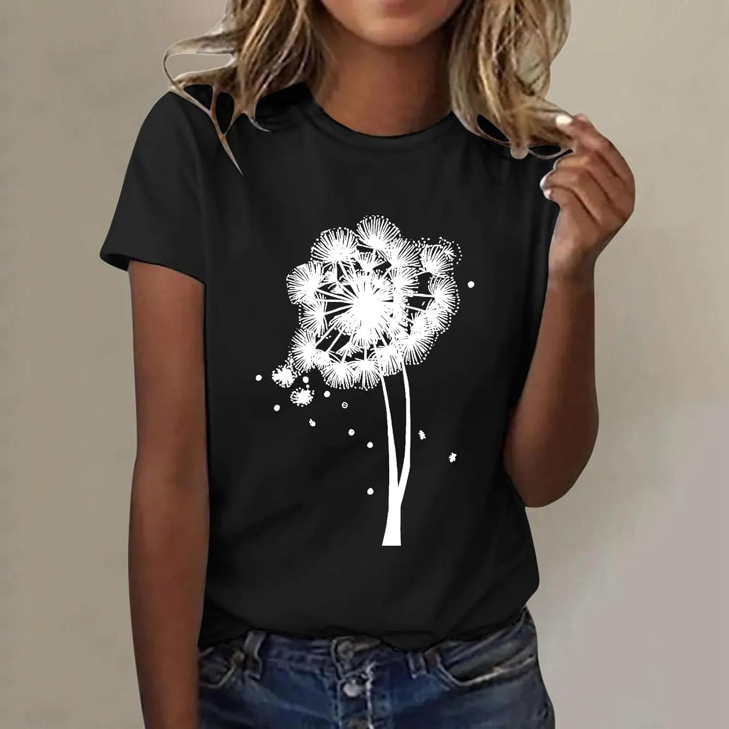 Women's Short Sleeve Summer Tops Round Neck Graphic T Shirts Casual Workout Tshirt Basic Tee Loose Fit Pullover