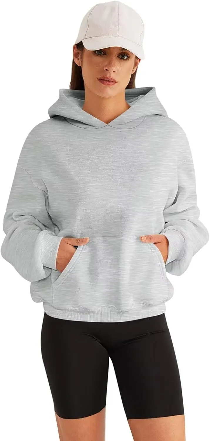 Womens Sweatshirts Cropped Hoodies Fleece Long Sleeve Sweaters Pullover Tops Fall Winter Clothes With Pockets