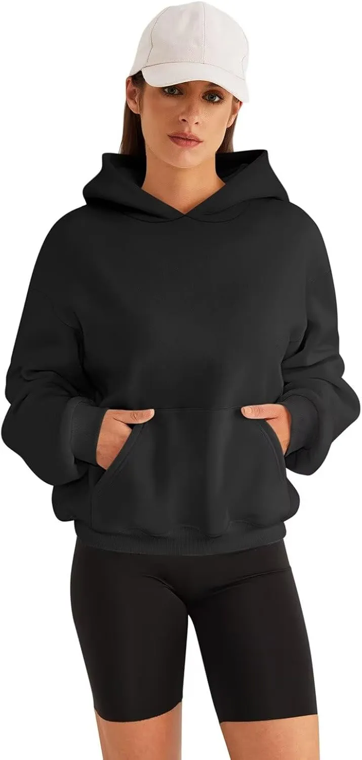 Womens Sweatshirts Cropped Hoodies Fleece Long Sleeve Sweaters Pullover Tops Fall Winter Clothes With Pockets