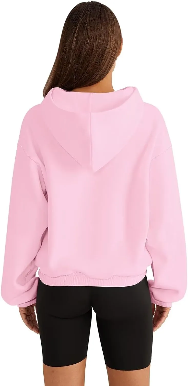 Womens Sweatshirts Cropped Hoodies Fleece Long Sleeve Sweaters Pullover Tops Fall Winter Clothes With Pockets