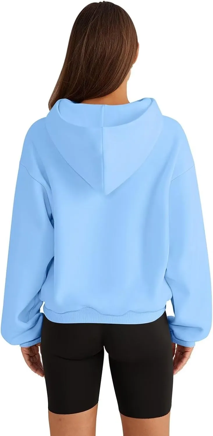 Womens Sweatshirts Cropped Hoodies Fleece Long Sleeve Sweaters Pullover Tops Fall Winter Clothes With Pockets