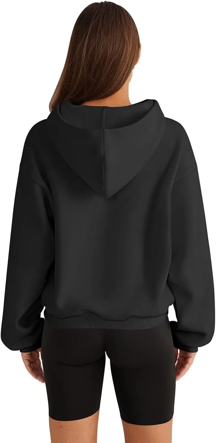 Womens Sweatshirts Cropped Hoodies Fleece Long Sleeve Sweaters Pullover Tops Fall Winter Clothes With Pockets