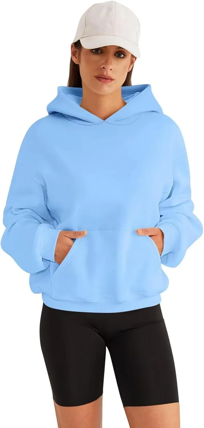 Womens Sweatshirts Cropped Hoodies Fleece Long Sleeve Sweaters Pullover Tops Fall Winter Clothes With Pockets
