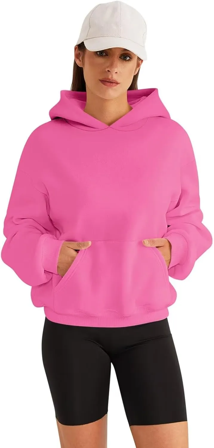 Womens Sweatshirts Cropped Hoodies Fleece Long Sleeve Sweaters Pullover Tops Fall Winter Clothes With Pockets