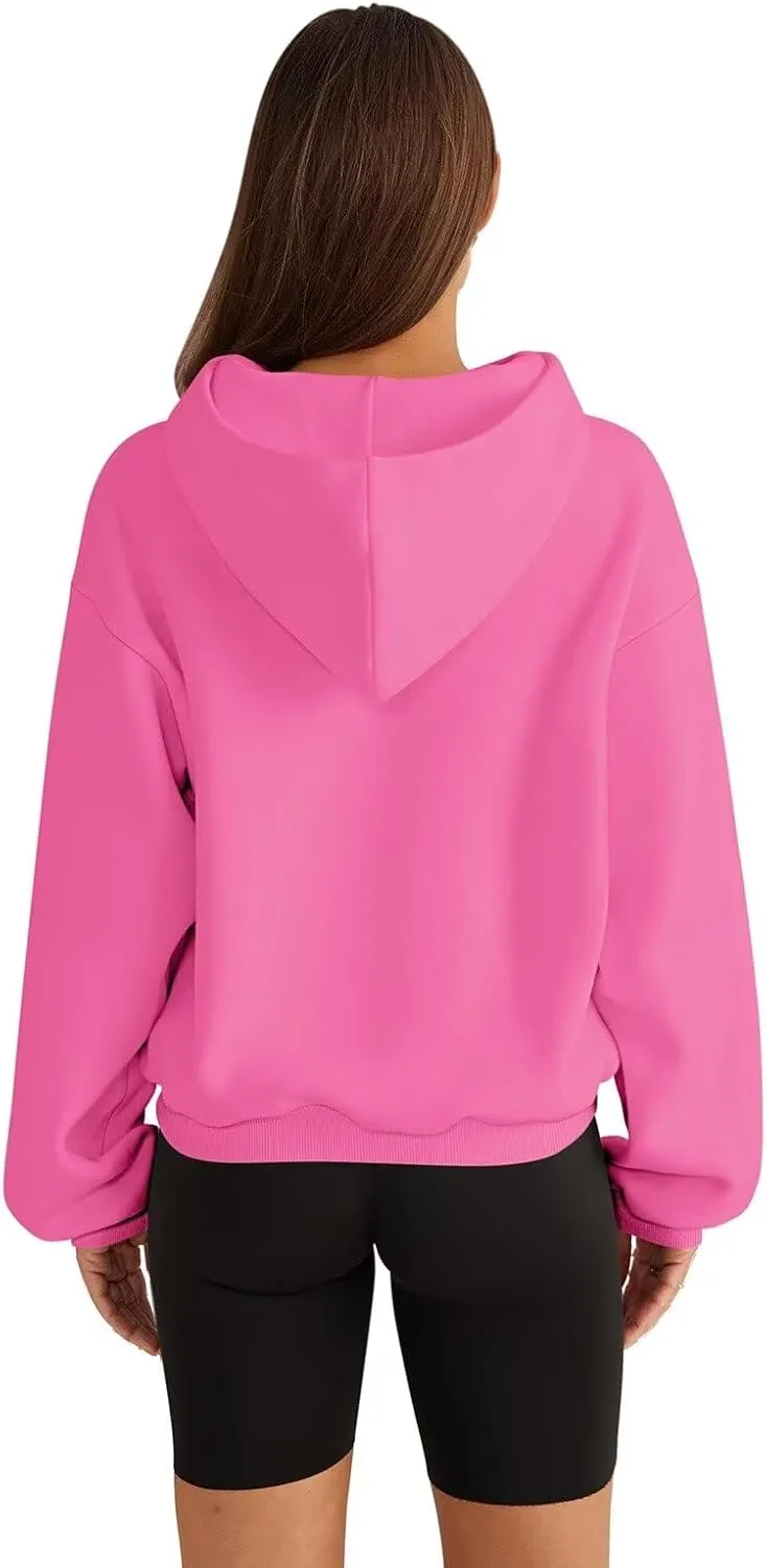 Womens Sweatshirts Cropped Hoodies Fleece Long Sleeve Sweaters Pullover Tops Fall Winter Clothes With Pockets