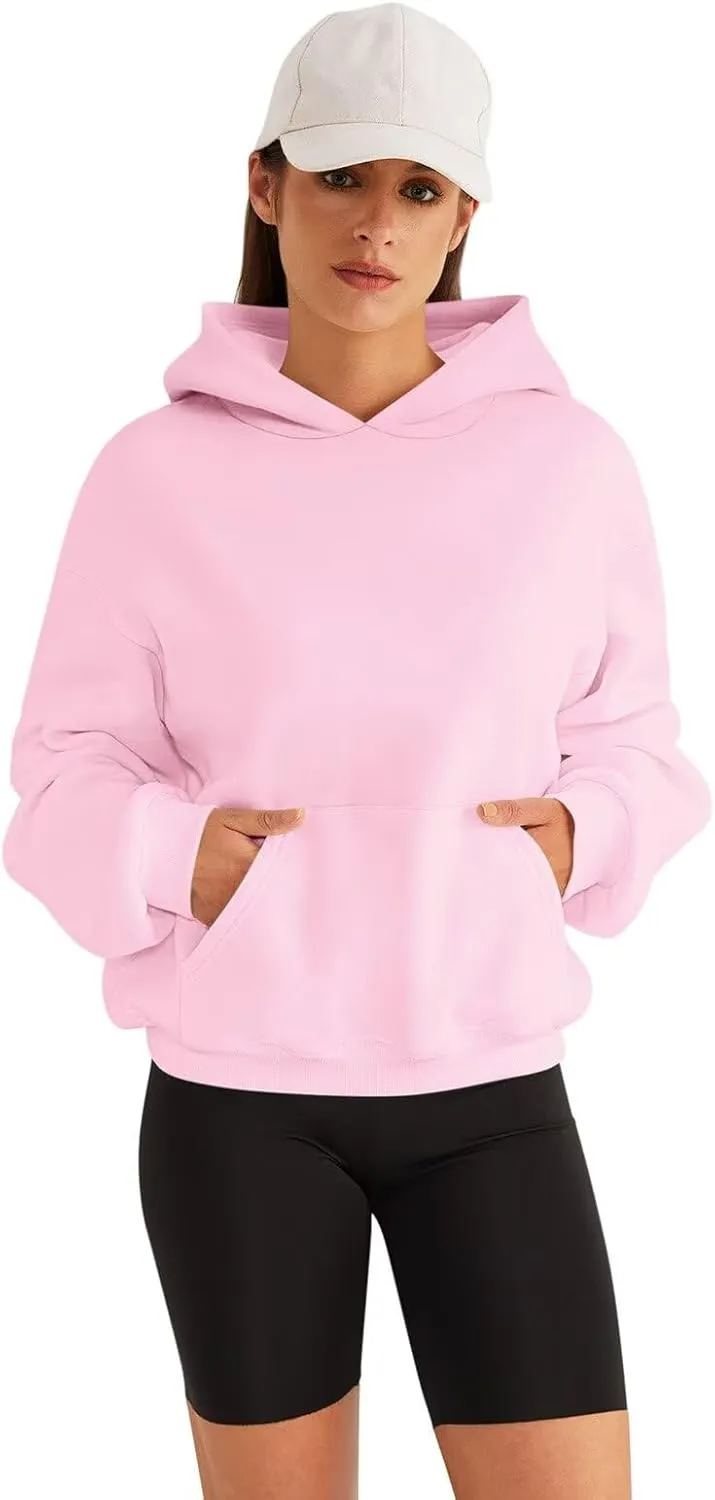 Womens Sweatshirts Cropped Hoodies Fleece Long Sleeve Sweaters Pullover Tops Fall Winter Clothes With Pockets