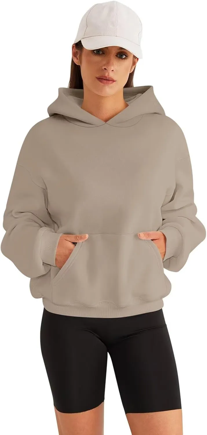 Womens Sweatshirts Cropped Hoodies Fleece Long Sleeve Sweaters Pullover Tops Fall Winter Clothes With Pockets