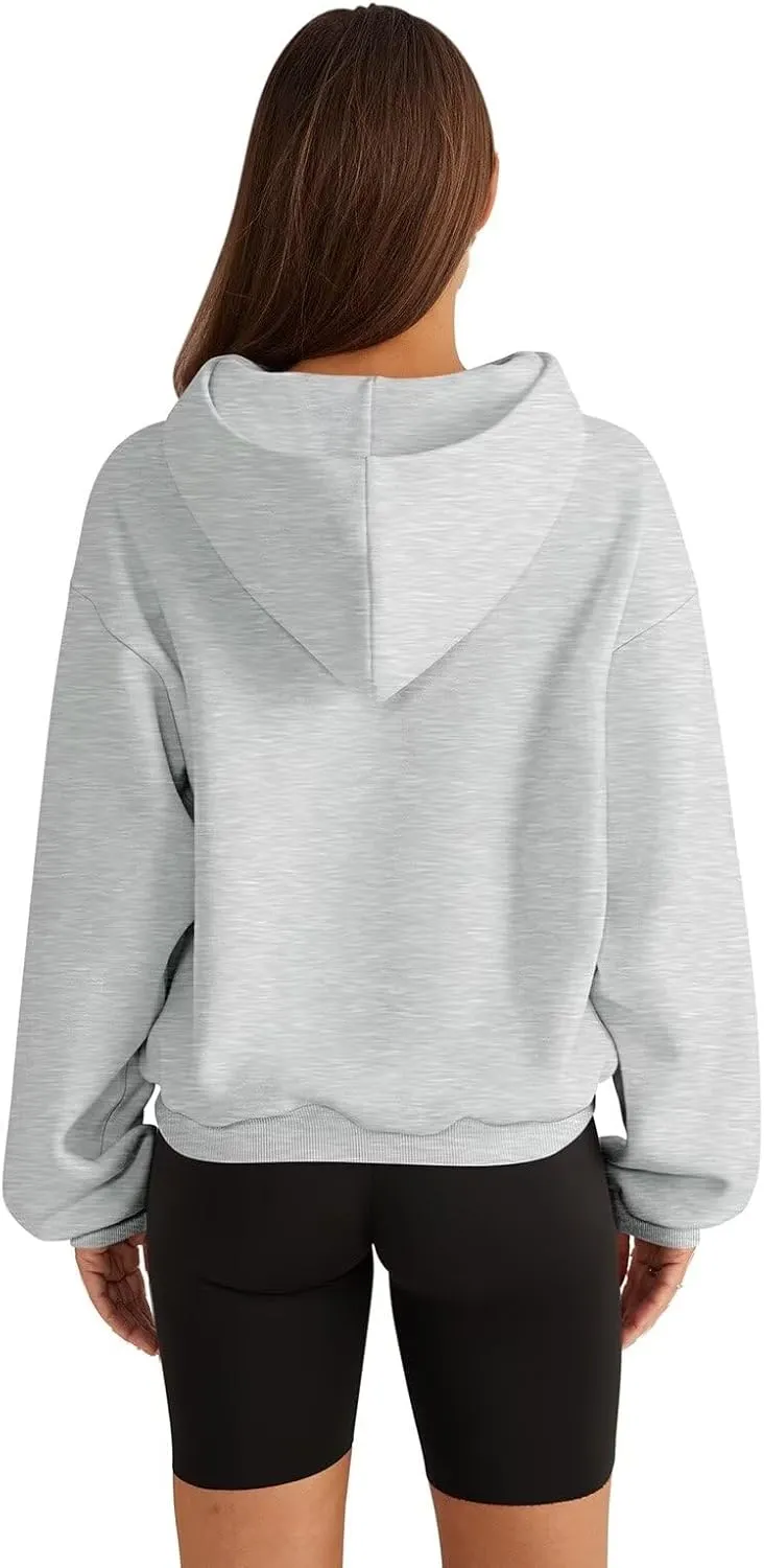 Womens Sweatshirts Cropped Hoodies Fleece Long Sleeve Sweaters Pullover Tops Fall Winter Clothes With Pockets
