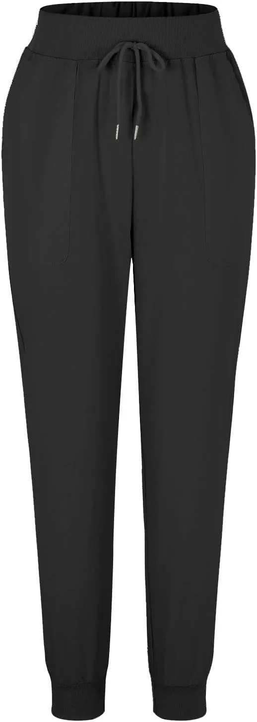 Womens Tapered Pants Cotton Linen Drawstring Elastic Waist Pants Casual Trousers with Pockets Joggers Travel Slacks