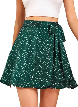 Womens Wrap Mini Skirts Casual High Waist Self Tie Knot Silk Satin Short Skater Skirt