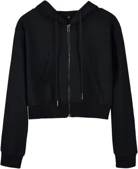 Yimoon Zip Up Hoodie Women Cropped Casual Sweatshirts Workout Long Sleeve Drawstring Hooded Jacket Crop Tops