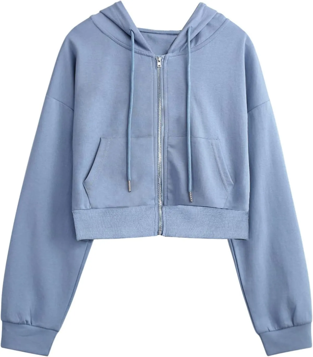Yimoon Zip Up Hoodie Women Cropped Casual Sweatshirts Workout Long Sleeve Drawstring Hooded Jacket Crop Tops
