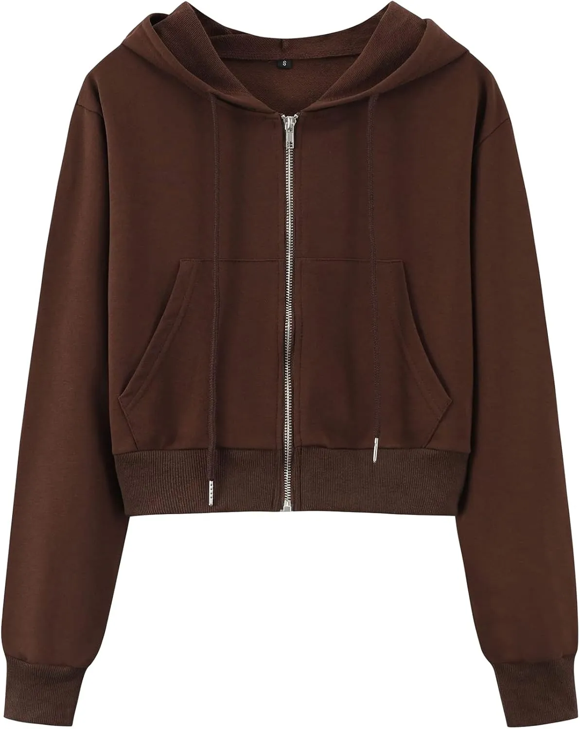 Yimoon Zip Up Hoodie Women Cropped Casual Sweatshirts Workout Long Sleeve Drawstring Hooded Jacket Crop Tops