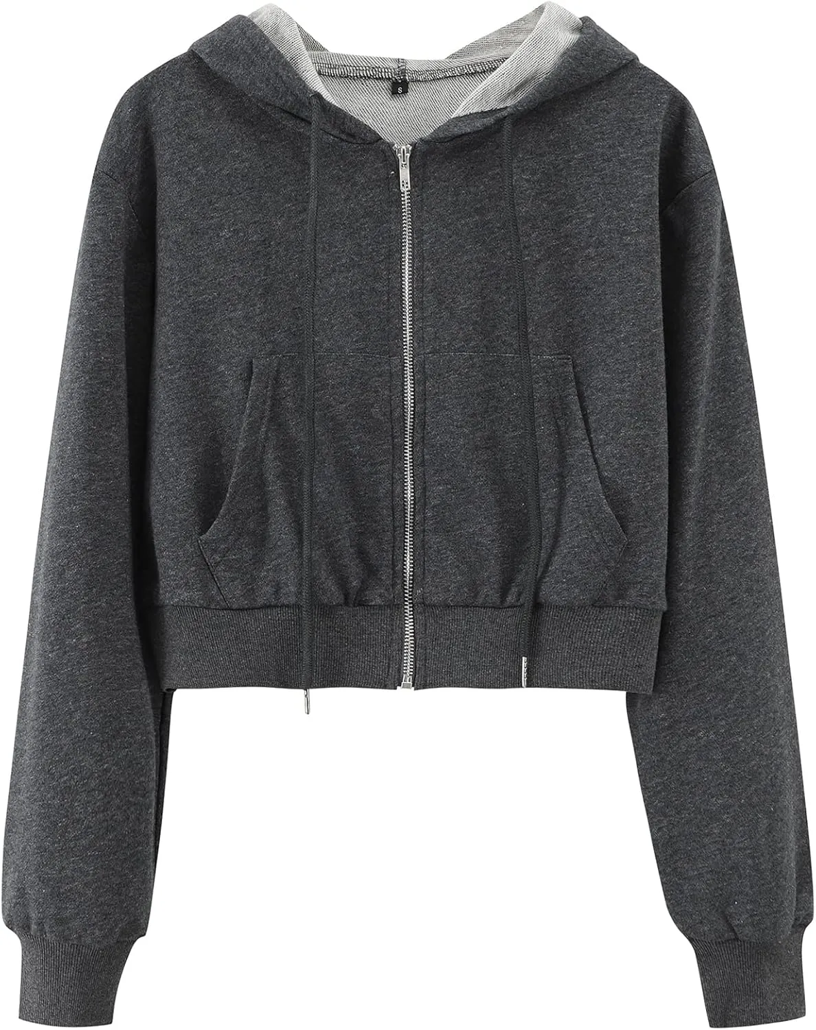 Yimoon Zip Up Hoodie Women Cropped Casual Sweatshirts Workout Long Sleeve Drawstring Hooded Jacket Crop Tops