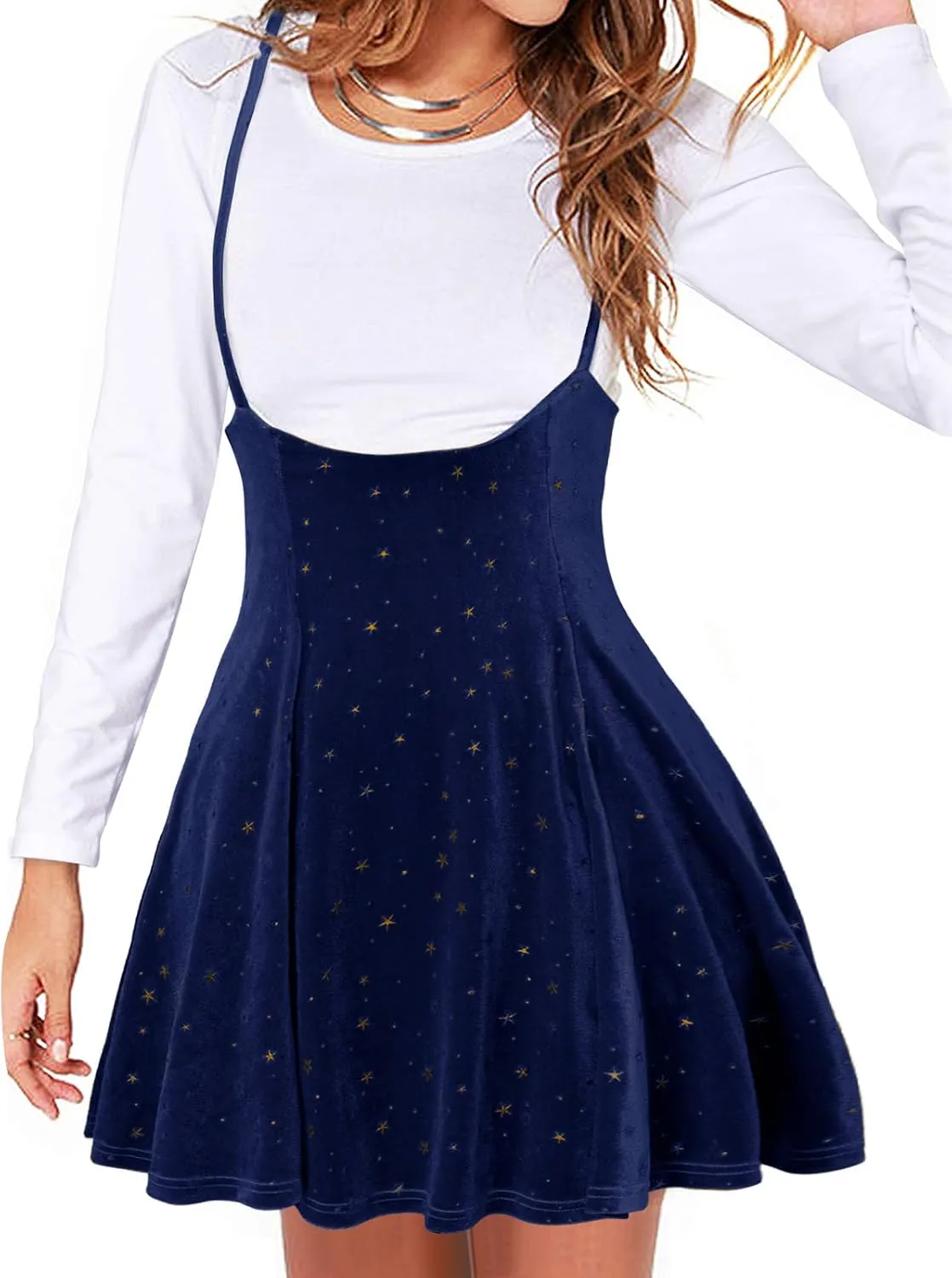 YOINS Women's Suspender Skirt Basic High Waist Versatile Flared Skater Skirt